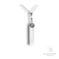 Natural Selenite crystal rectangle pendant view a