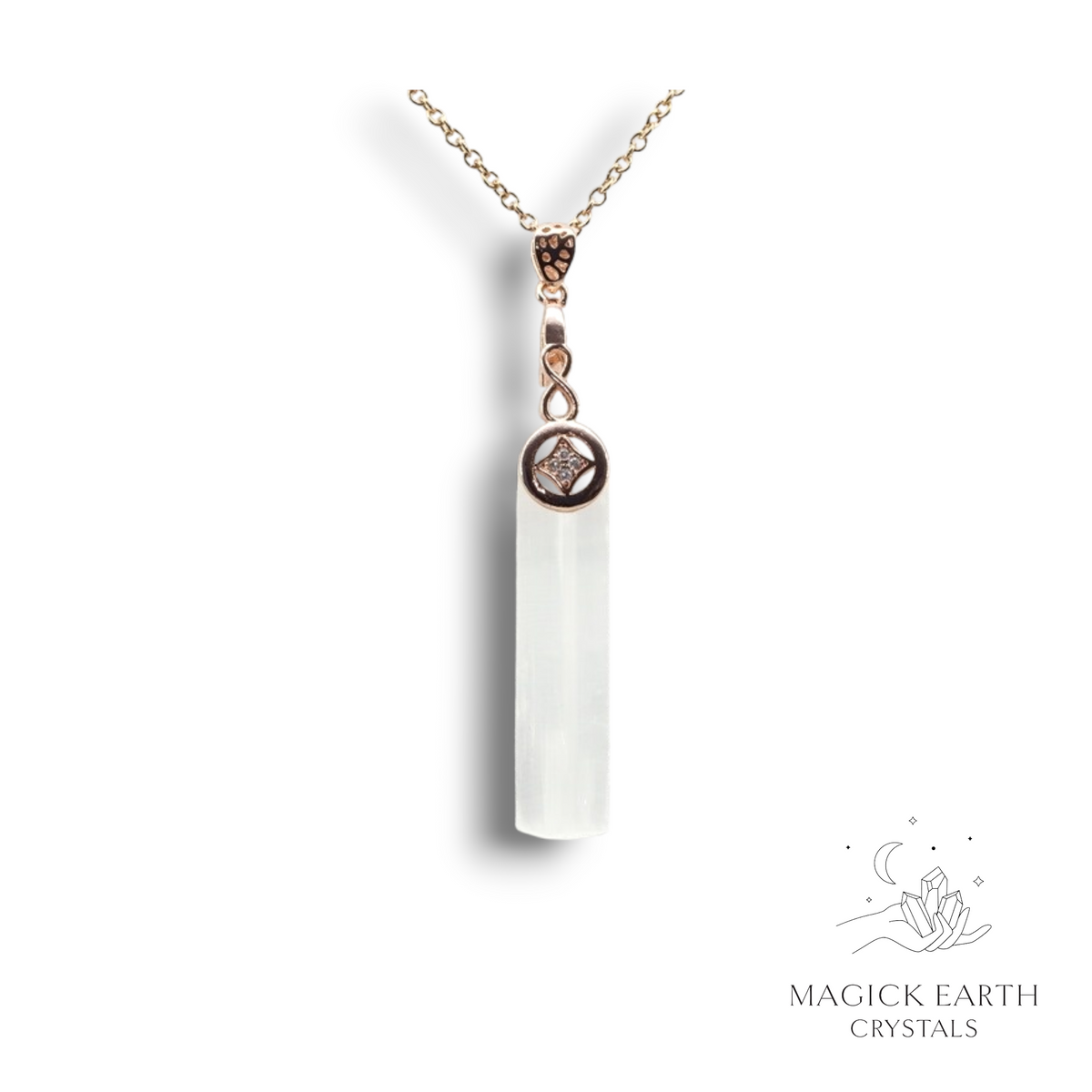 Natural Selenite crystal rectangle pendant view b