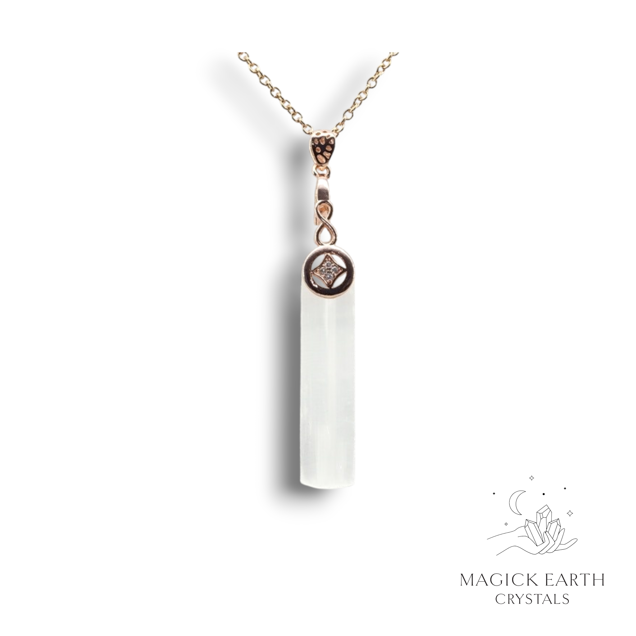 Natural Selenite crystal rectangle pendant view b