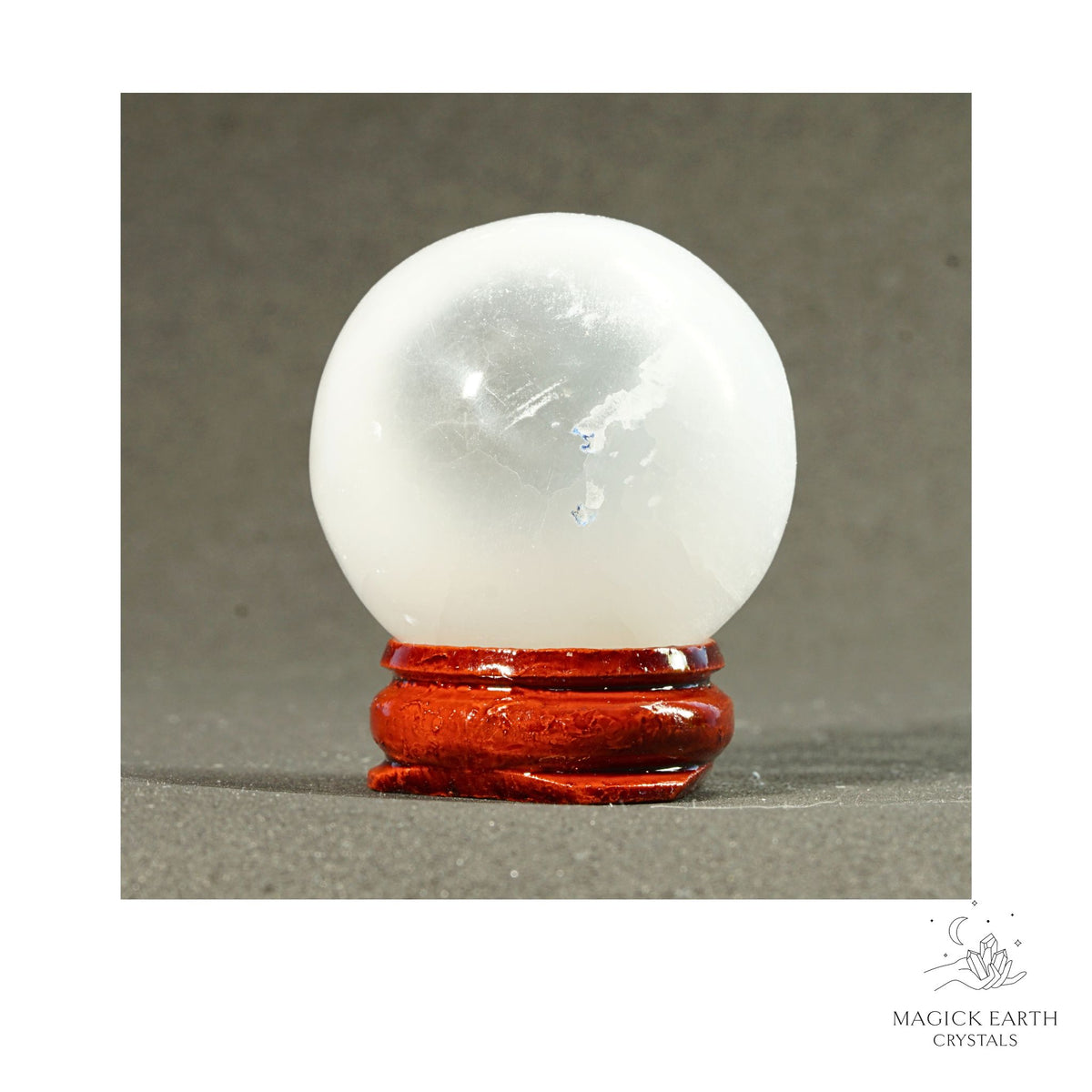 Natural Selenite crystal sphere 38mm view b