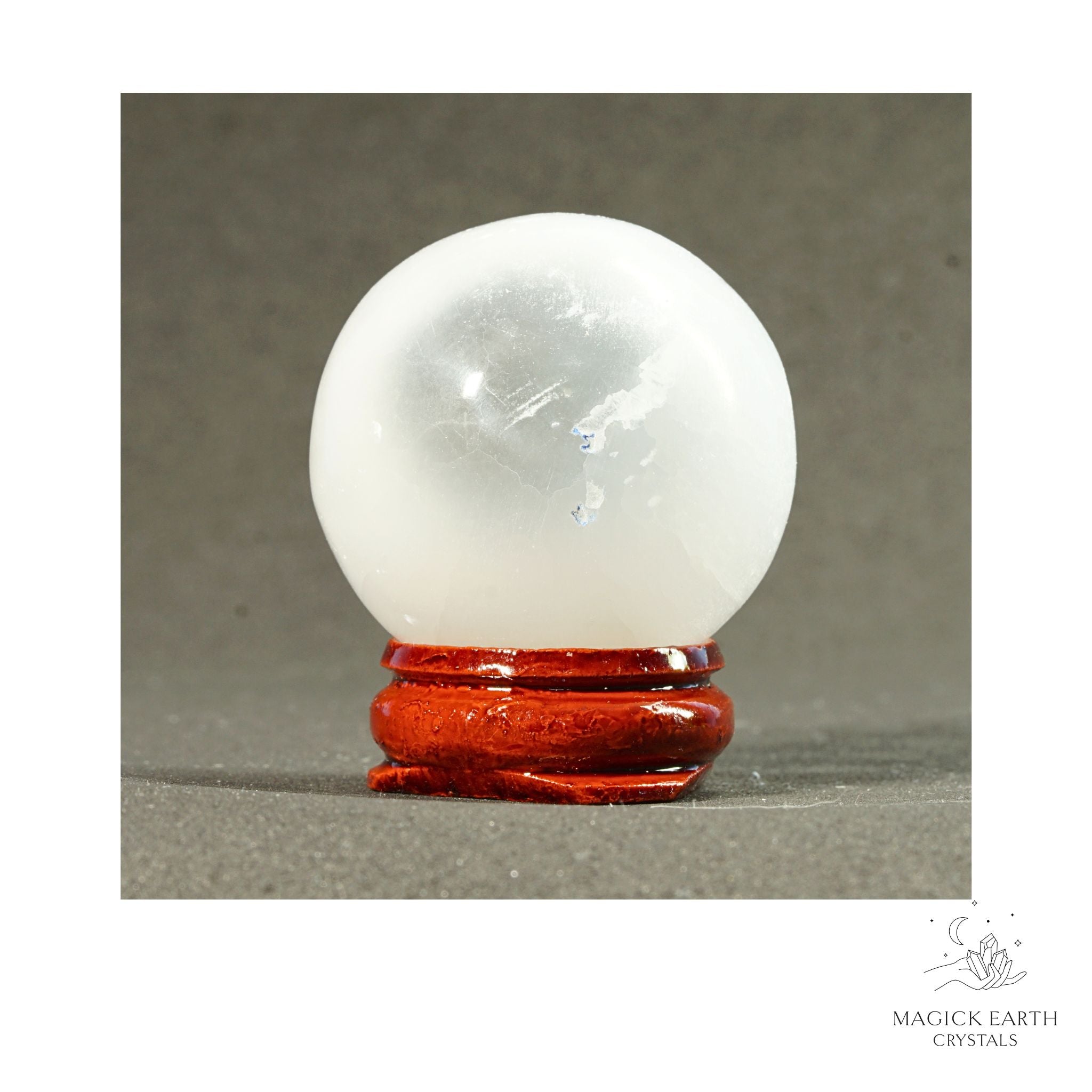 Natural Selenite crystal sphere 38mm view b
