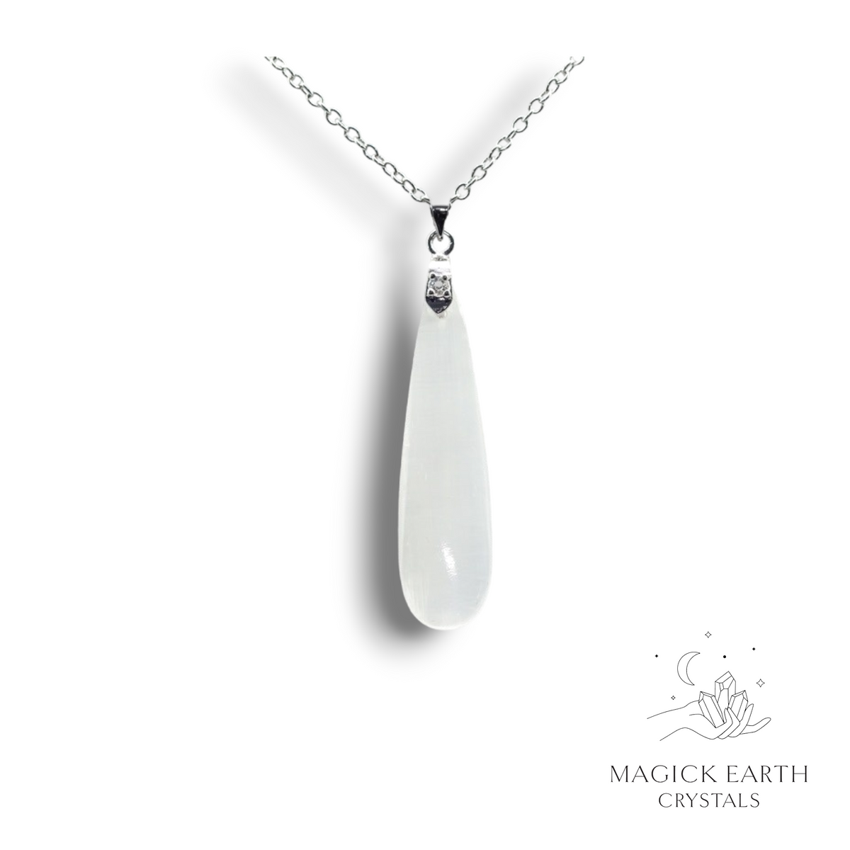 Natural Selenite crystal teardrop pendant view b