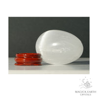 Selenite Crystal Egg With  Stand Horizontal View  for Angelic Connection