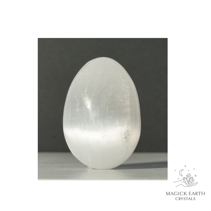 Selenite Crystal Egg Vertical View  for Angelic Connection