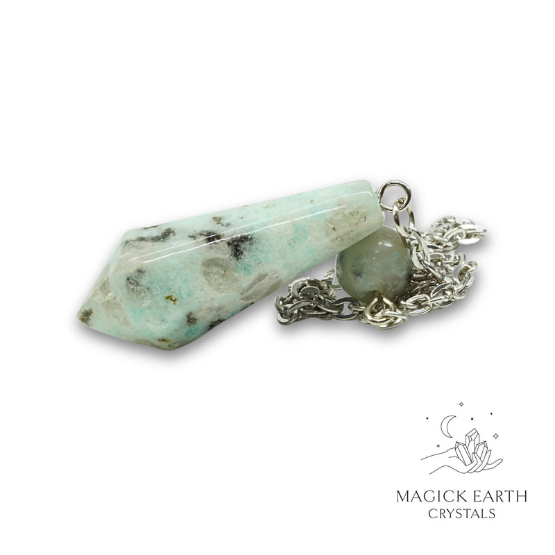 Sesame Jasper Faceted Bullet Pendulum for Recovery Support. Landscape View