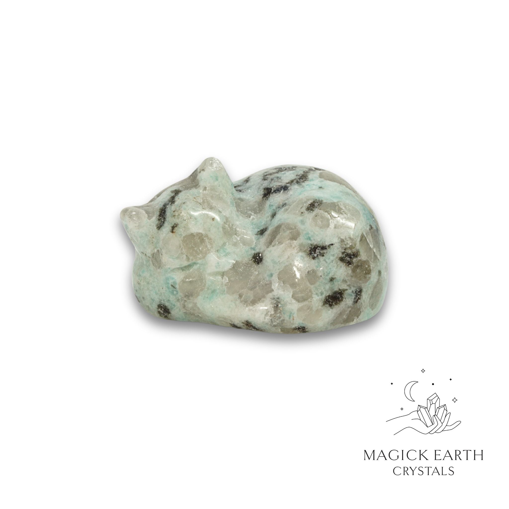 Natural Sesame Jasper sleeping cat figurine view a