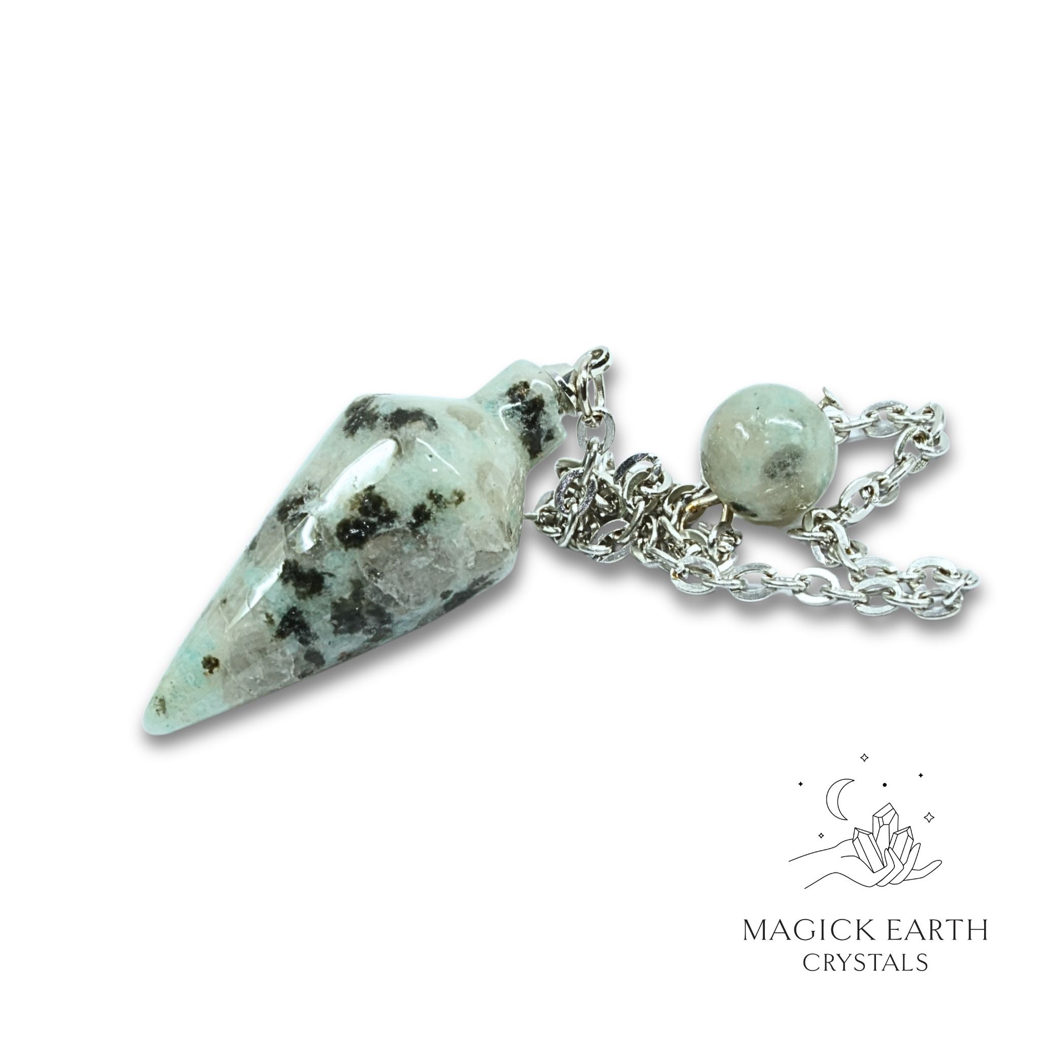 Natural Sesame Jasper spire crystal pendulum view a