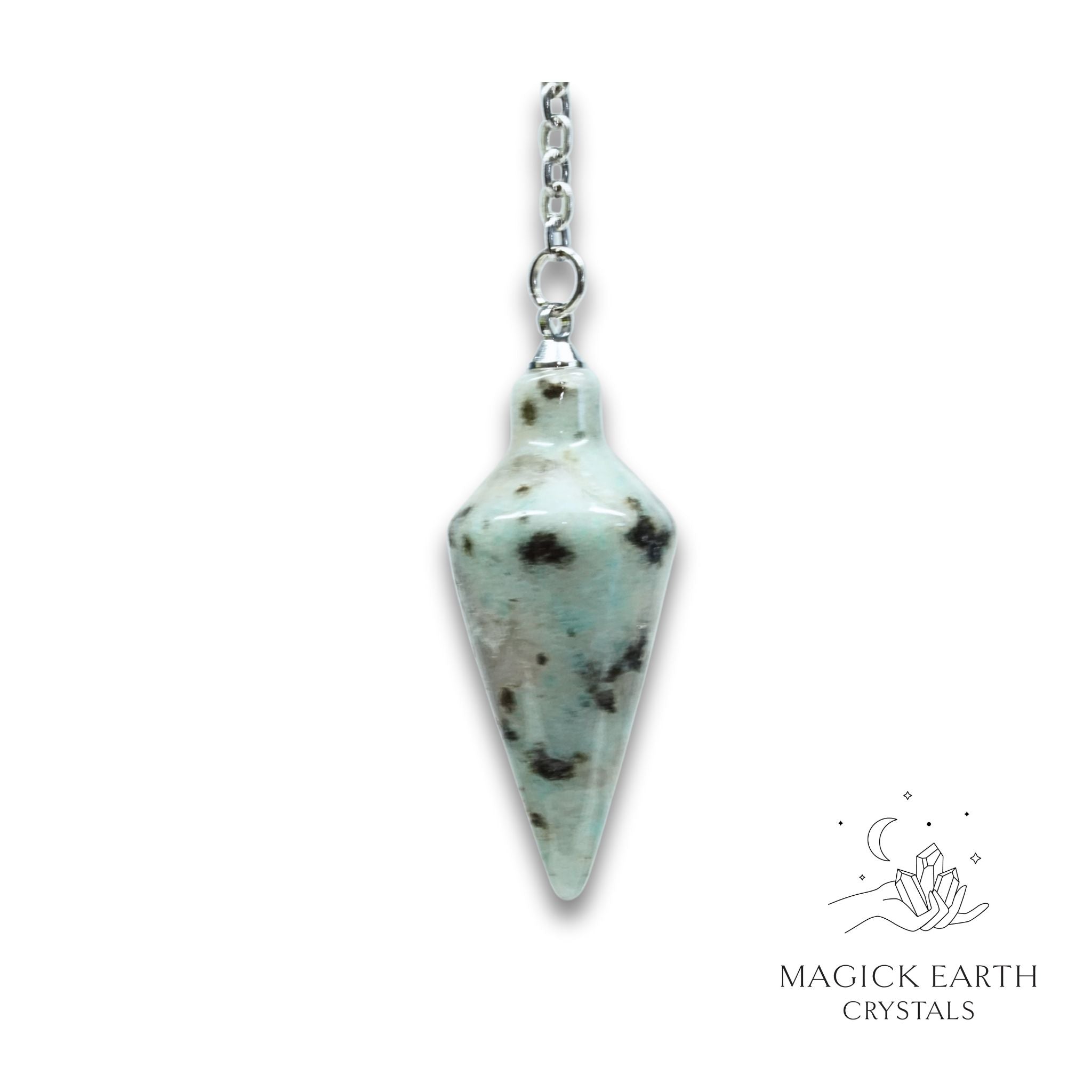 Natural Sesame Jasper spire crystal pendulum view b