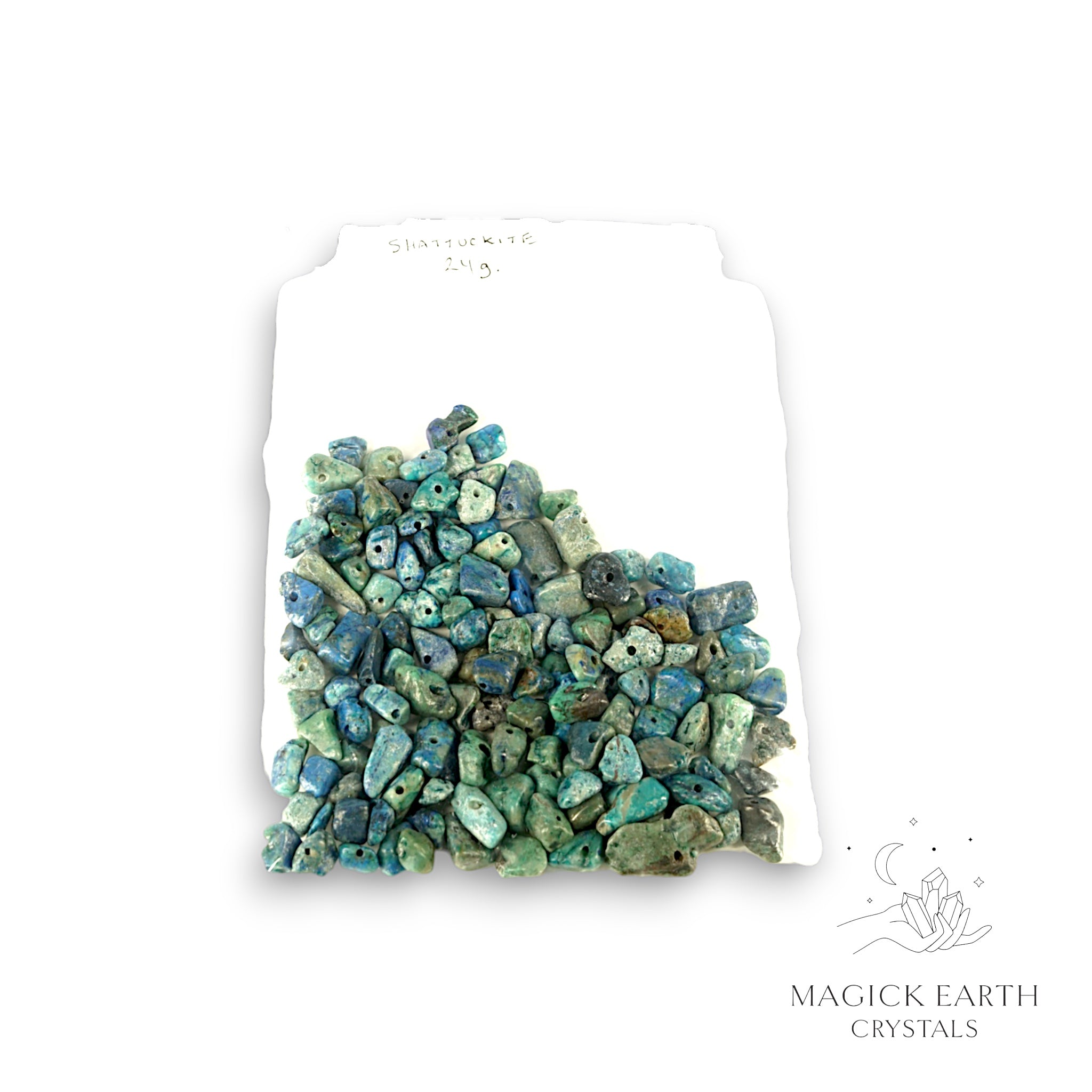 Natural Shattuckite drilled crystal chip bag