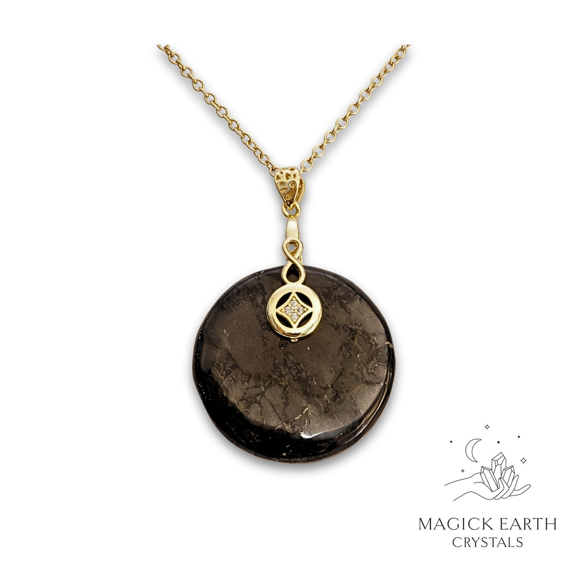 Shungite Circle Pendants with Gold Finish for Energetic Armour – Magick Earth Crystals Australia