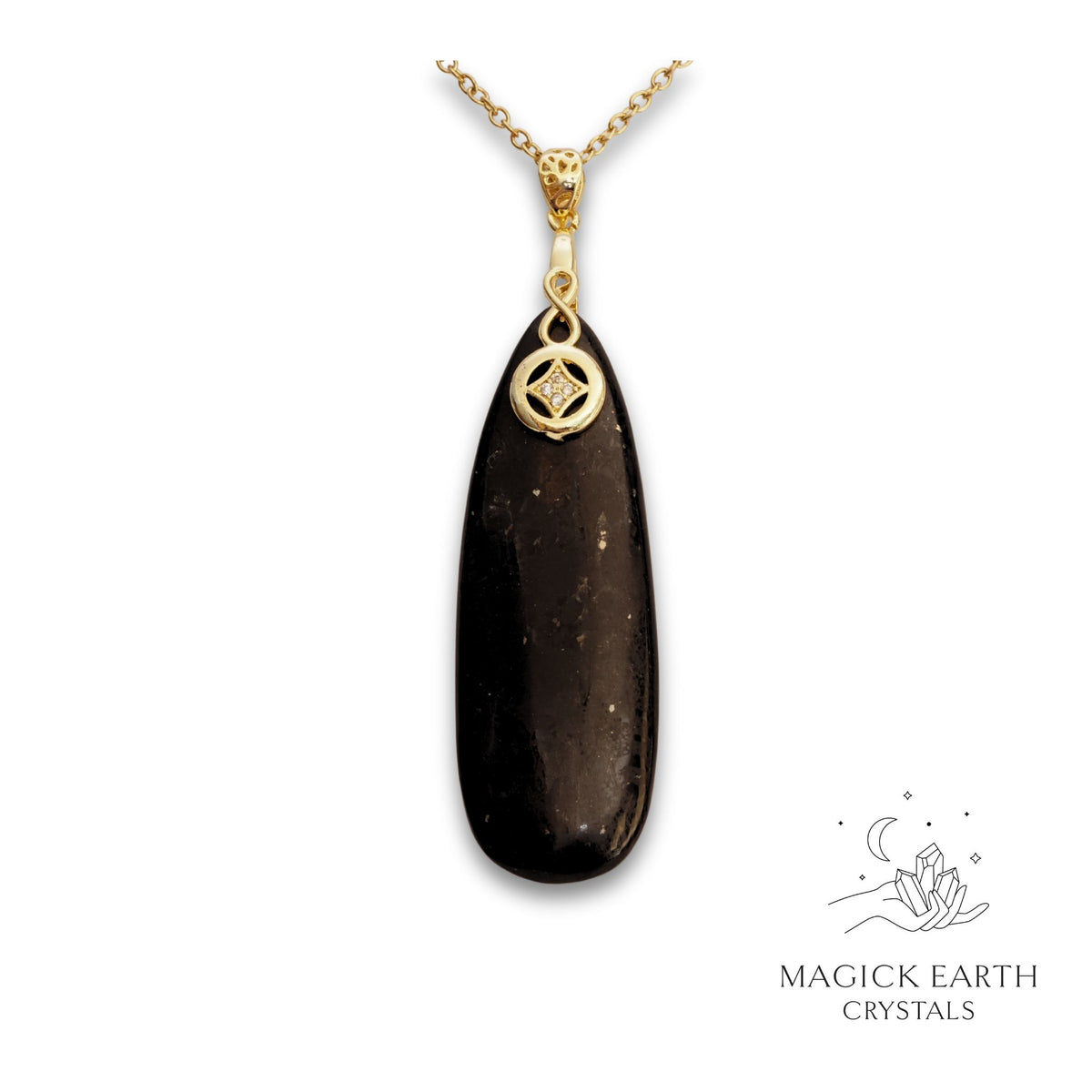  Natural Shungite crystal long teardrop pendant view a