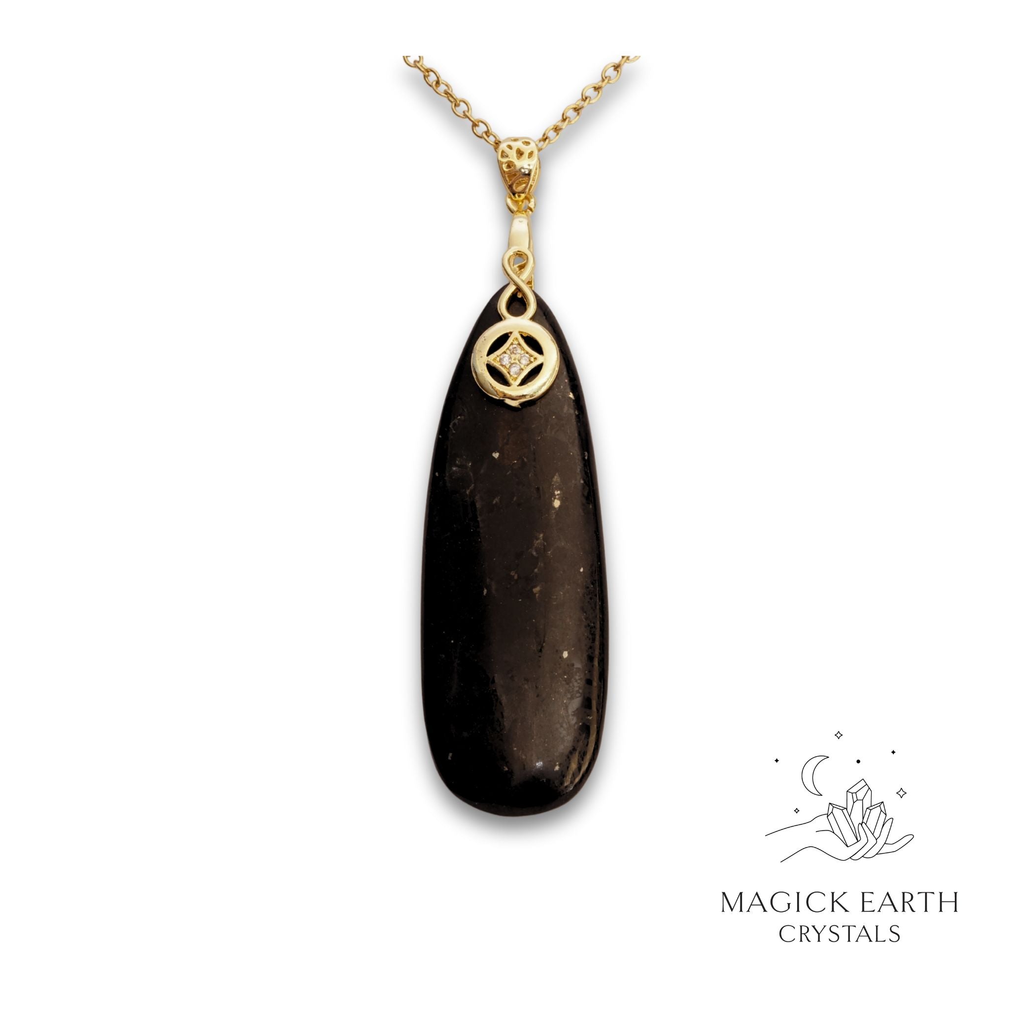  Natural Shungite crystal long teardrop pendant view a