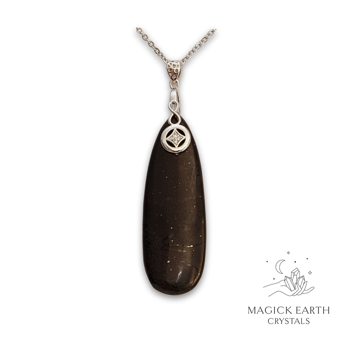 Natural Shungite crystal long teardrop pendant view b