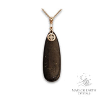 Natural Shungite crystal long teardrop pendant view c