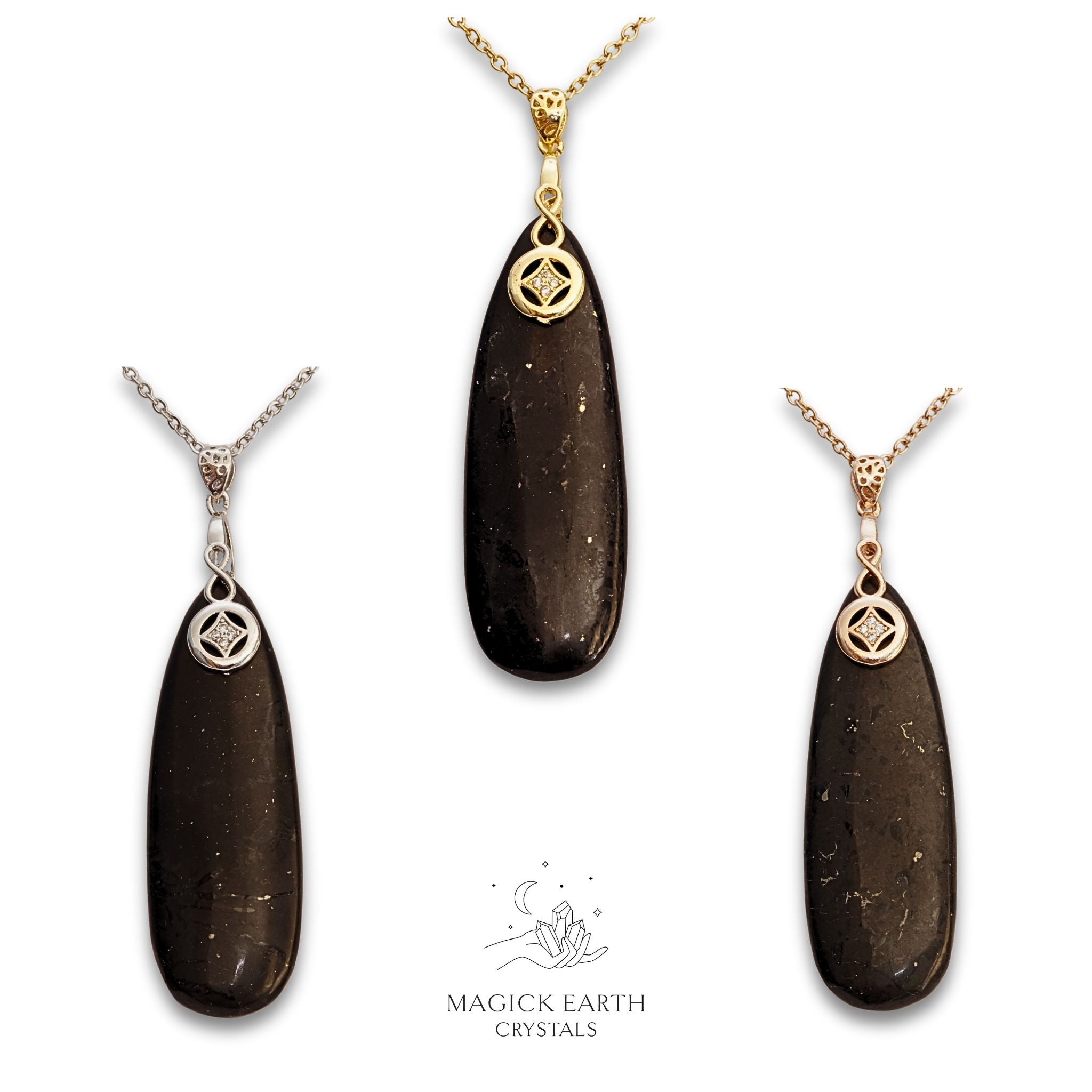 Natural Shungite crystal long teardrop pendant view d