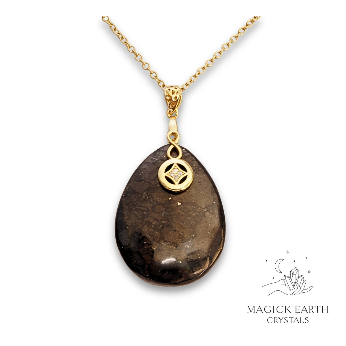 Natural Shungite crystal teardrop pendant view a