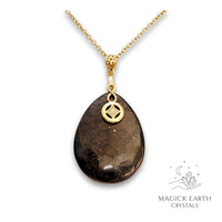 Natural Shungite crystal teardrop pendant view a