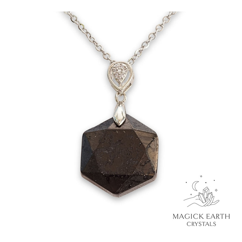 Shungite Hexagon Pendants with Platinum Finish for Energetic Armour – Magick Earth Crystals Australia