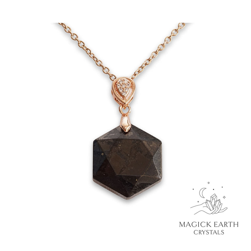 Shungite Hexagon Pendants with Rose Gold Finish for Energetic Armour – Magick Earth Crystals Australia