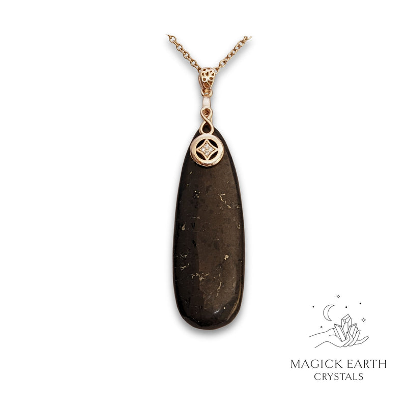 Shungite Long Teardrop Pendant with Rosse Gold Finish for Energetic Armour – Magick Earth Crystals Australia