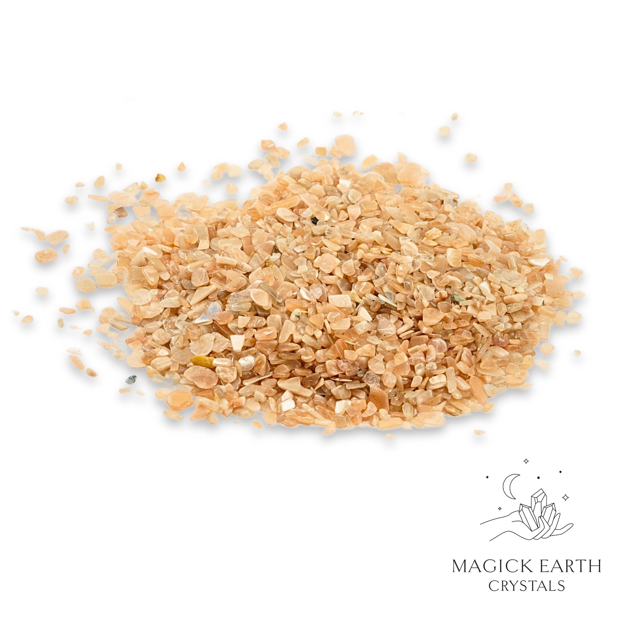 Natural small Peach Moonstone Crystal Chips, 100g loose pile. 
