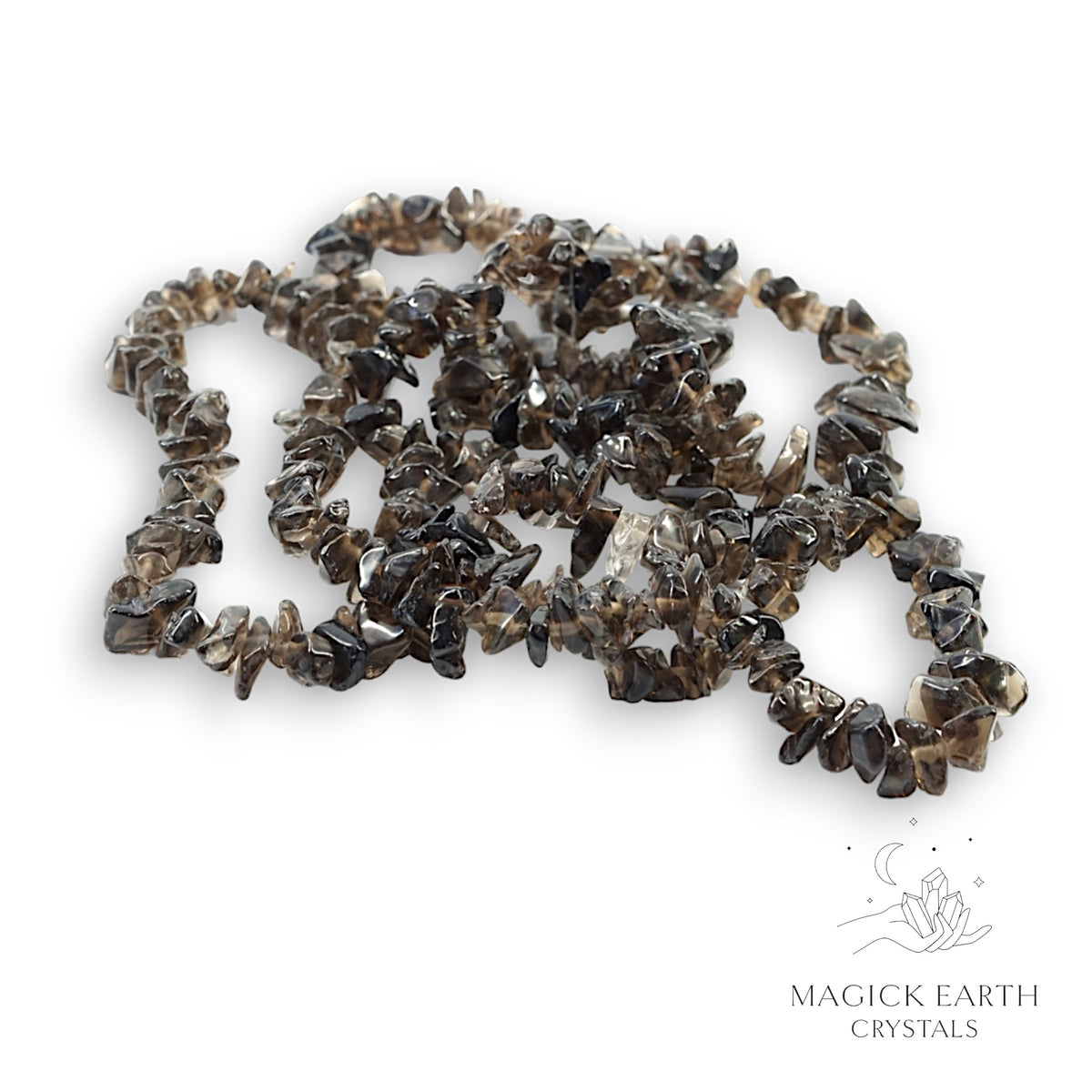 Natural Smoky Quartz drilled crystal chip strand view a