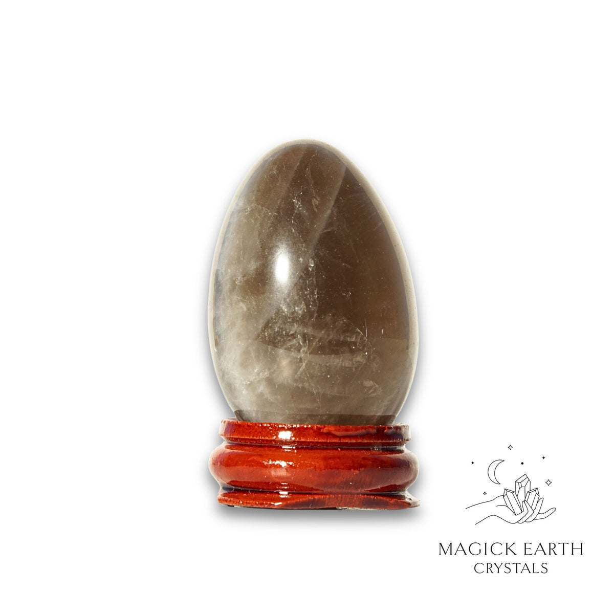 Smoky Quartz Crystal Egg On Stand Vertical View A for Amplified Grounding