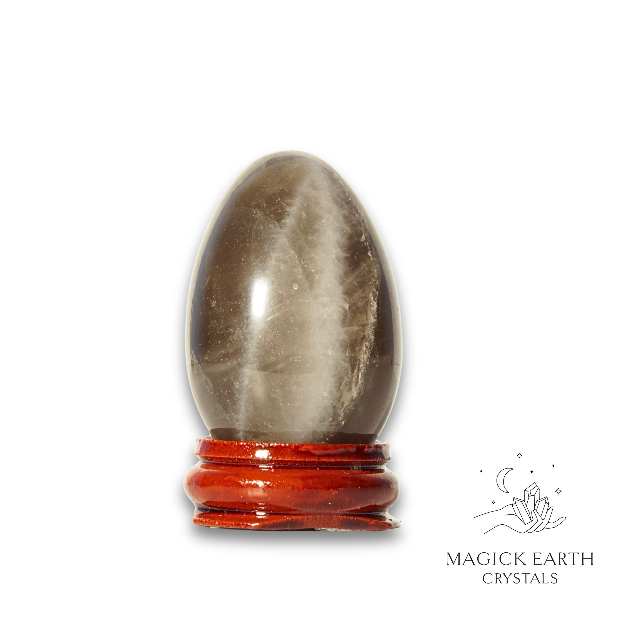 Smoky Quartz Crystal Egg On Stand Vertical View C for Amplified Grounding