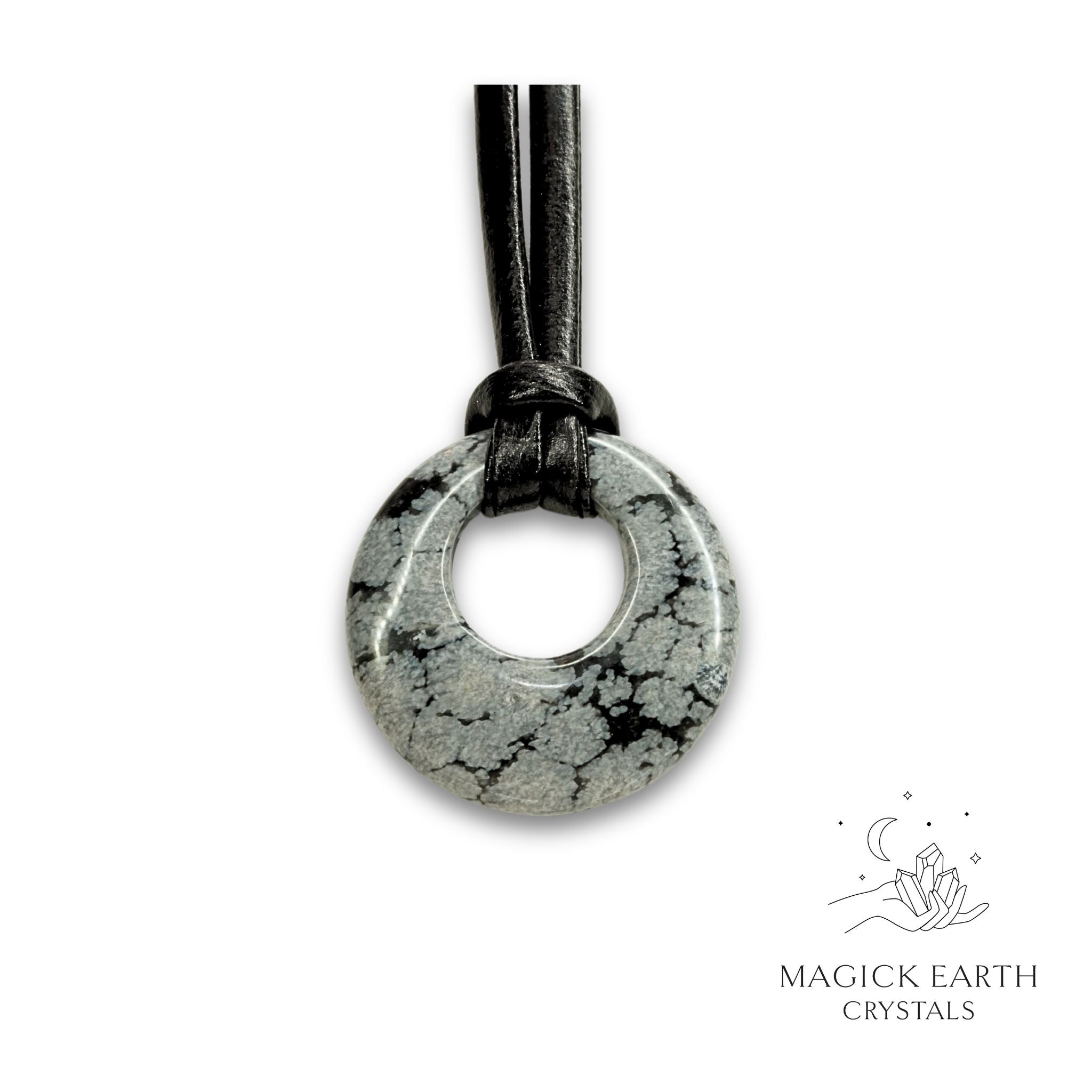 Natural Snowflake Obsidian crystal offset donut pendant