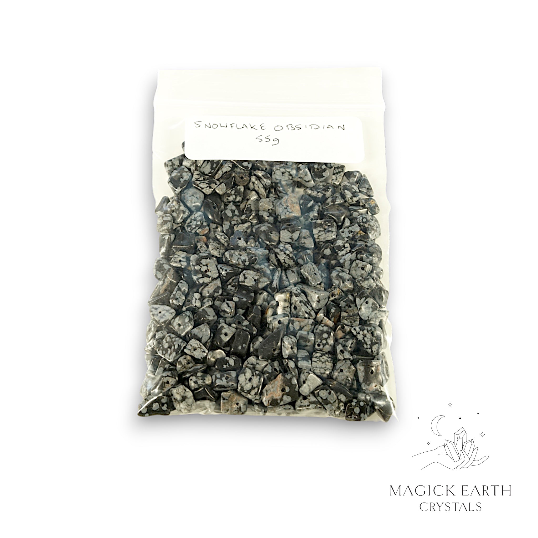 Natural Snowflake Obsidian drilled crystal chips bag