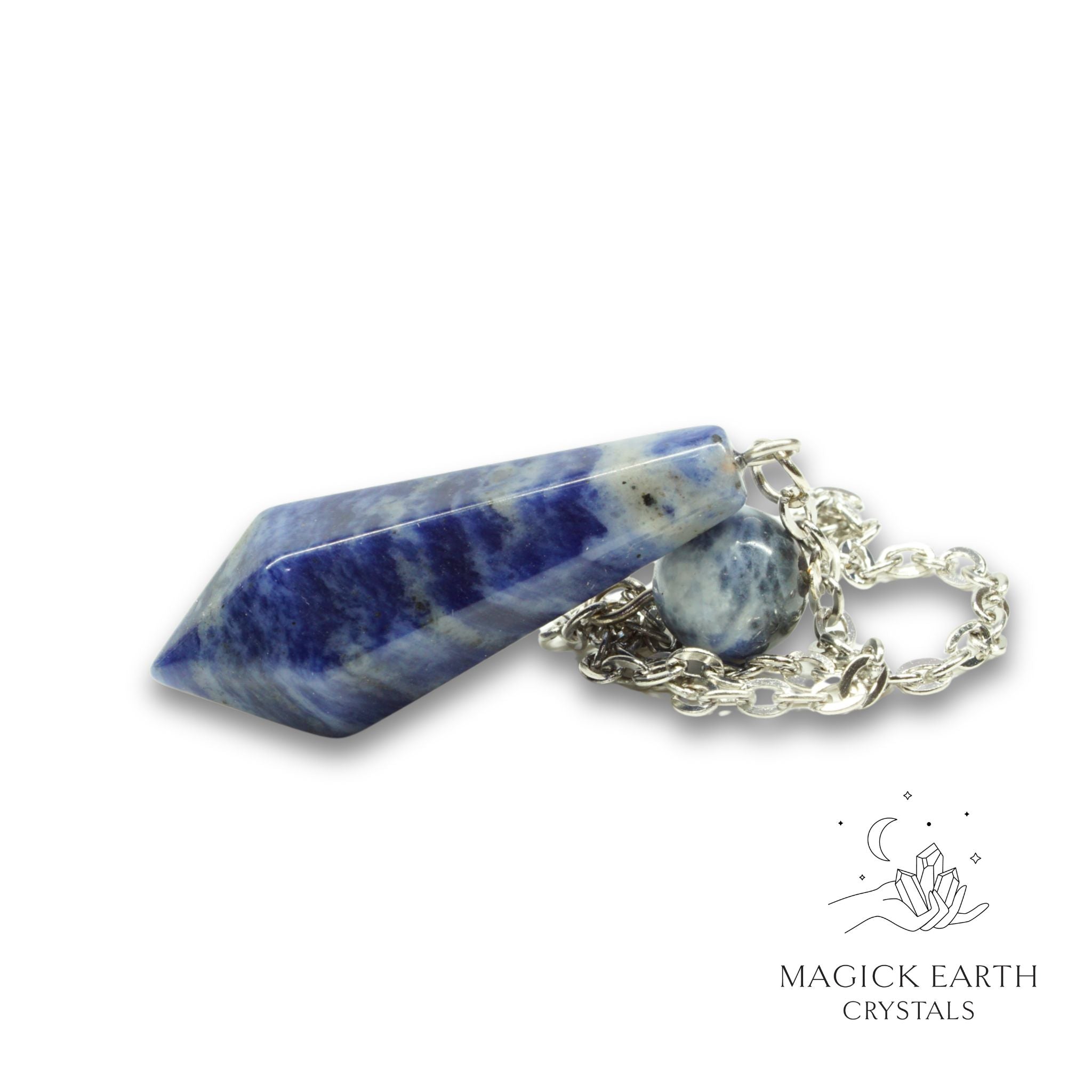 Natural Sodalite crystal bullet pendulum view a