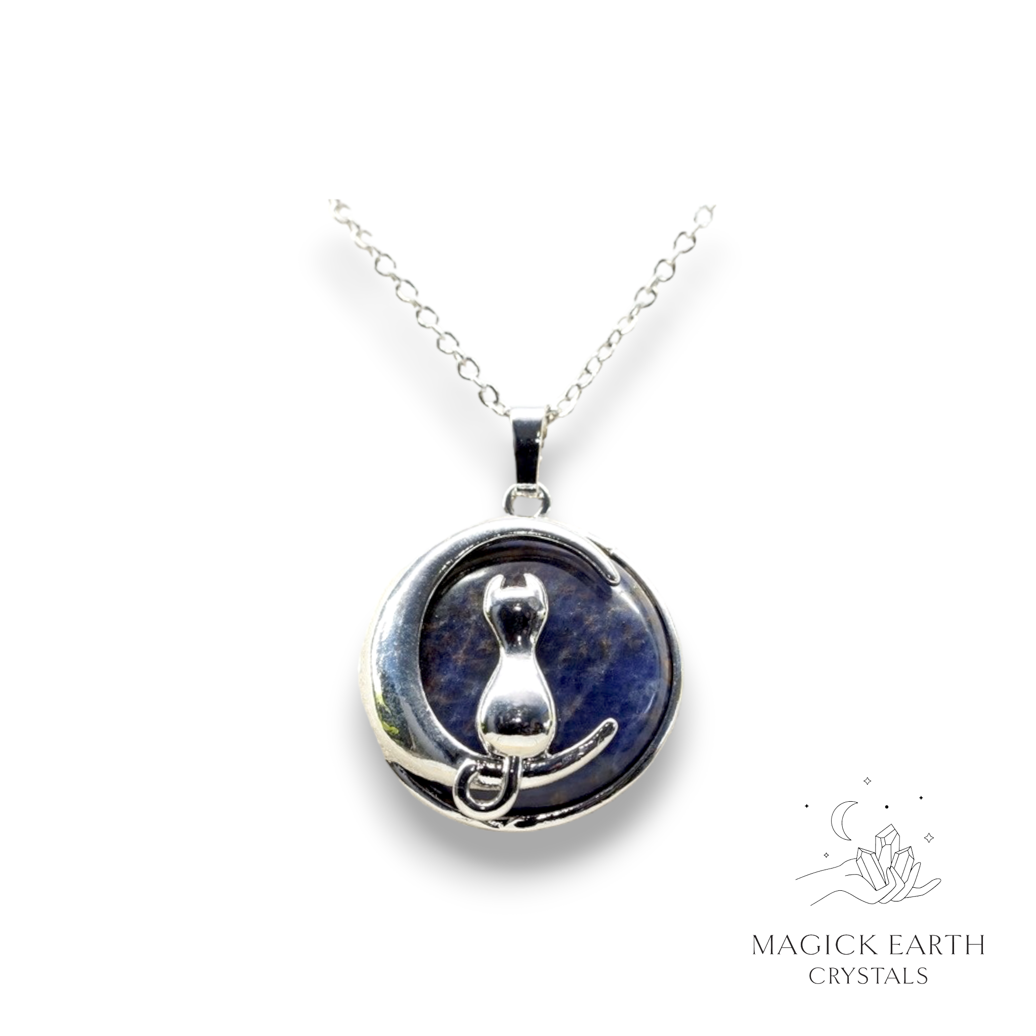 Natural Sodalite crystal cat pendant view a