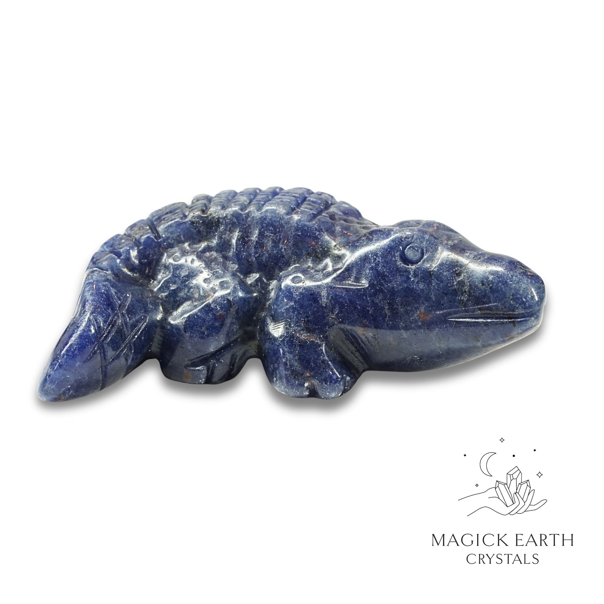 Natural Sodalite Crystal crocodile figurine  view b