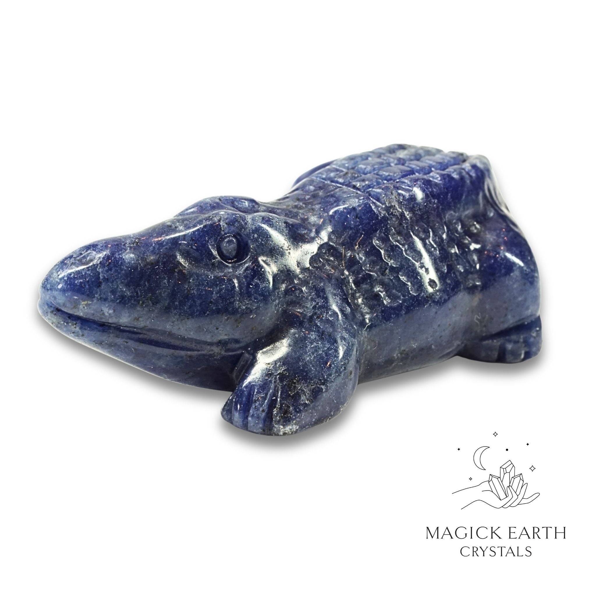Natural Sodalite Crystal crocodile figurine  view c