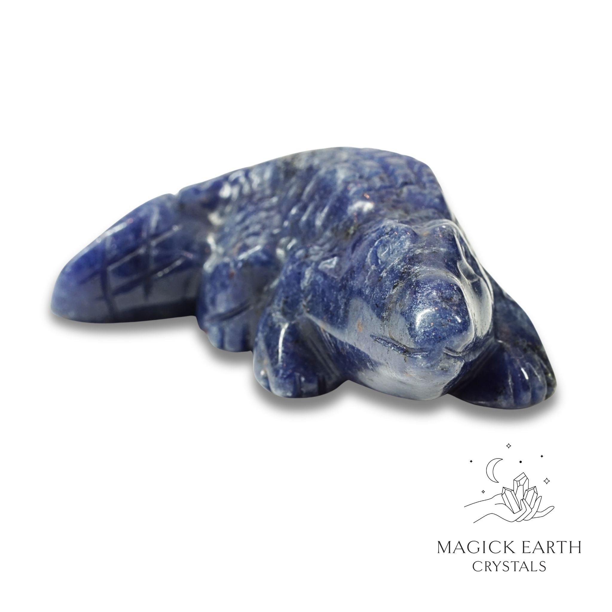 Natural Sodalite Crystal crocodile figurine front view