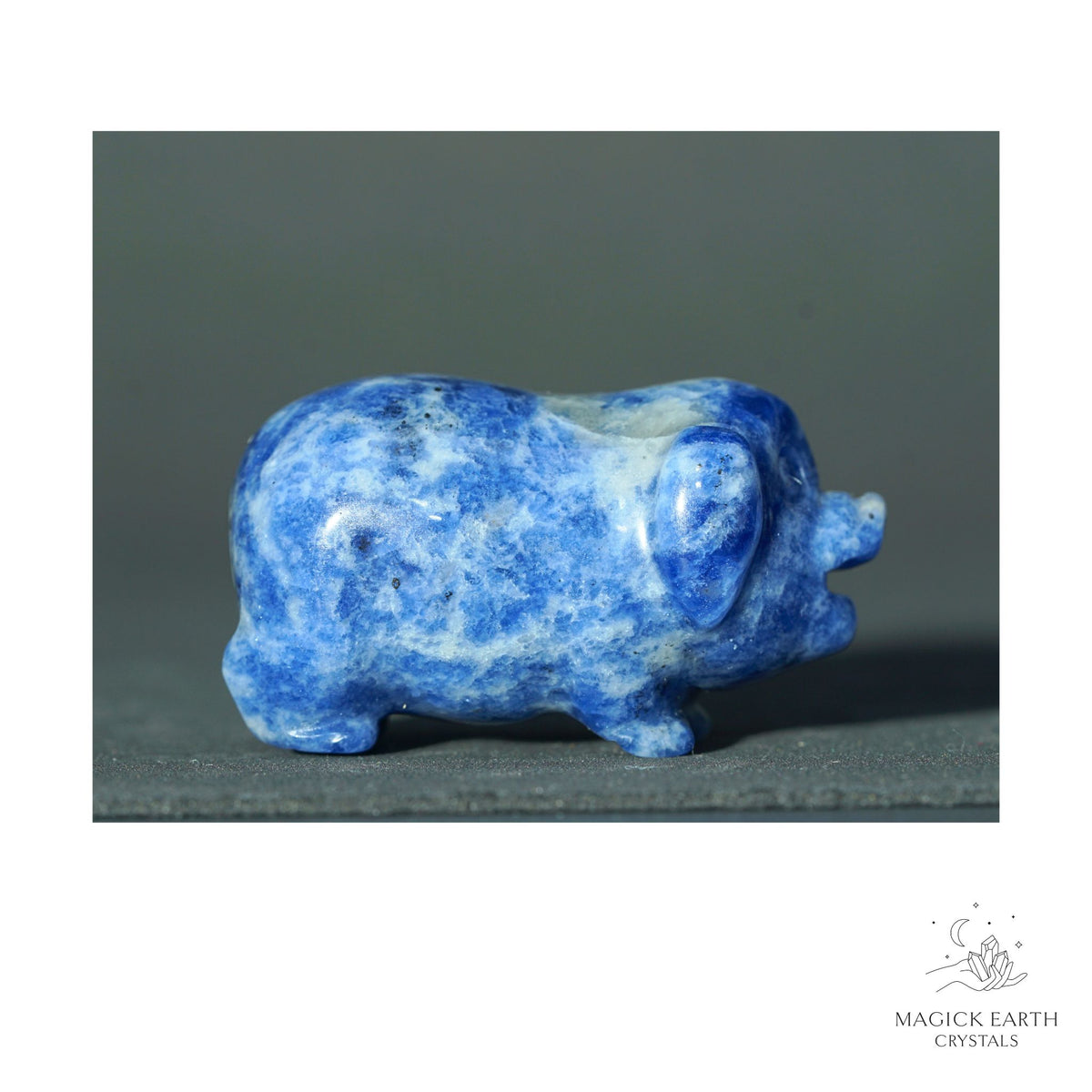 Natural Sodalite crystal pig figurine view a