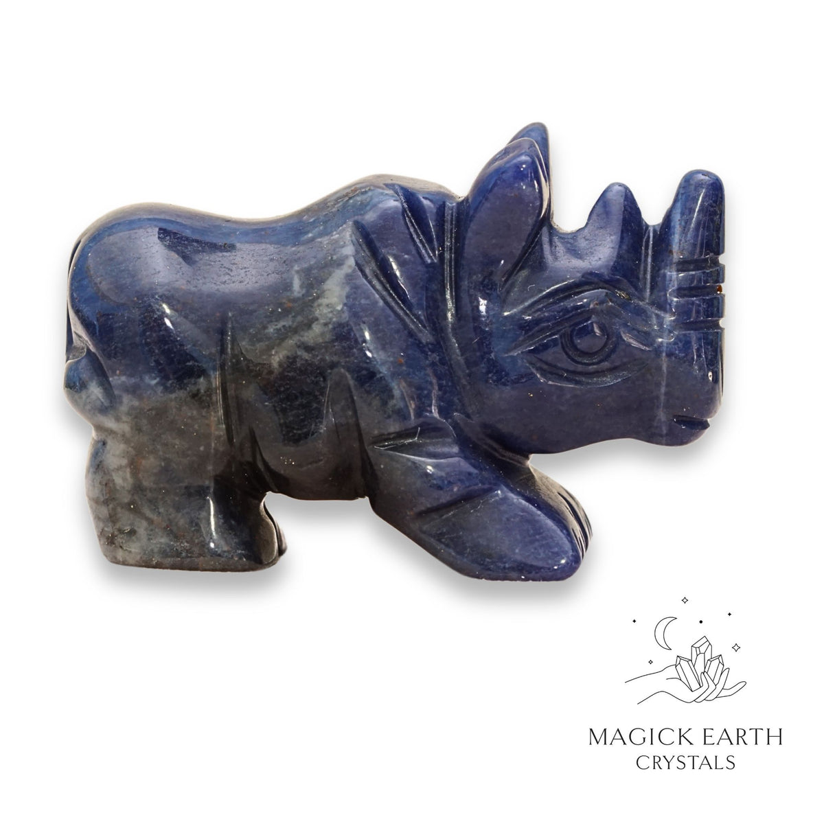 Natural Sodalite crystal rhinoceros figurine view a