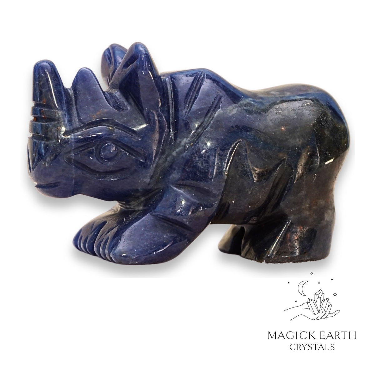Natural Sodalite crystal rhinoceros figurine view b