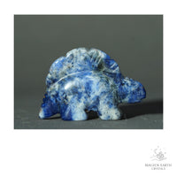 Natural Sodalite crystal stegosaurus figurine view a