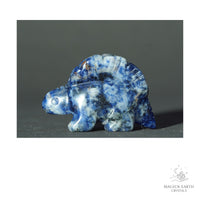 Natural Sodalite crystal stegosaurus figurine view b