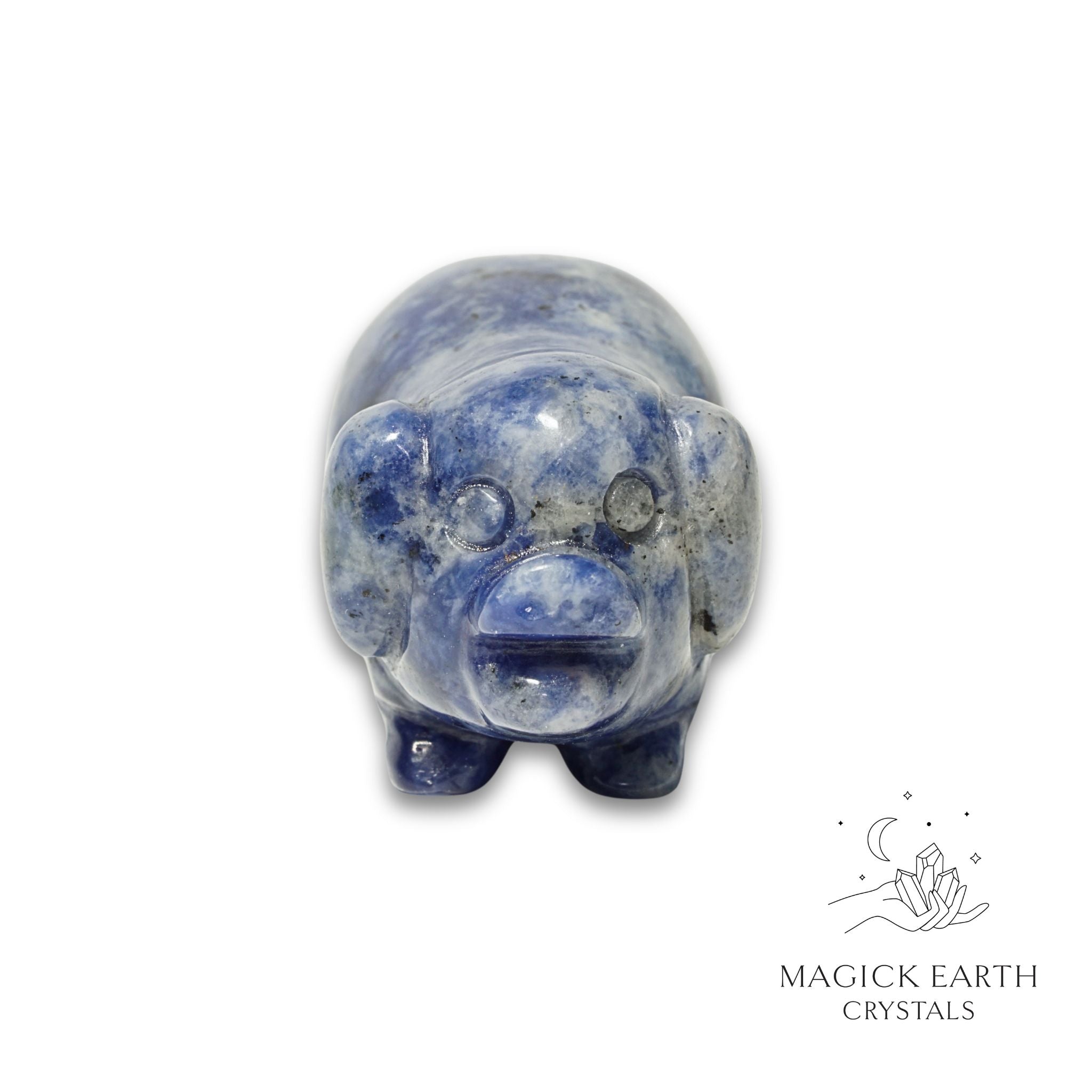 Natural Sodalite crystal pig figurine view c