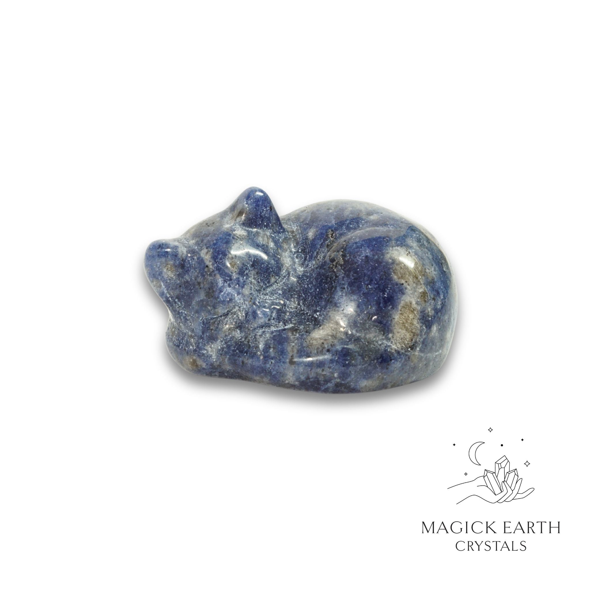 Natural Sodalite sleeping cat figurine view a