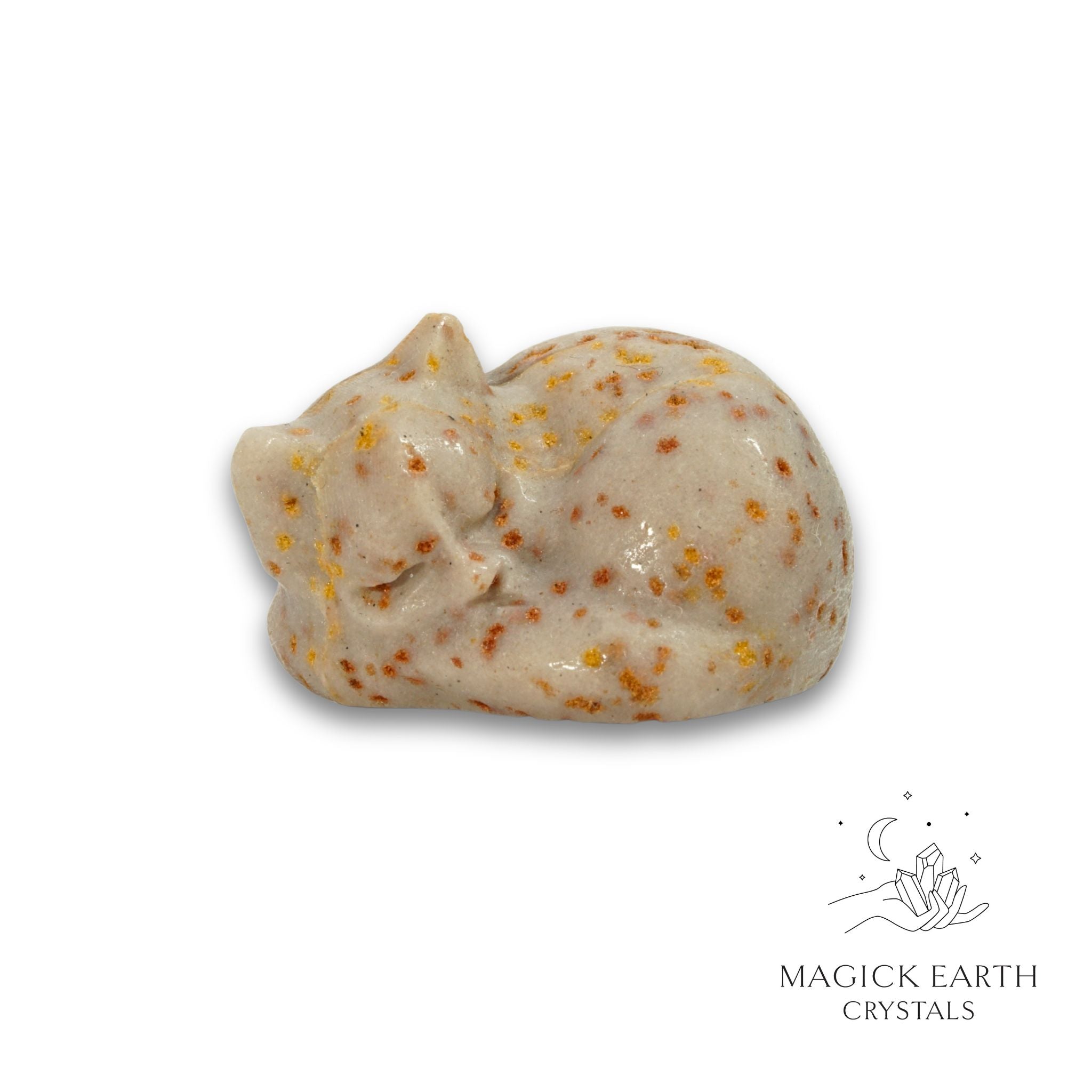 Natural Spotted Jasper sleeping cat figurine view a
