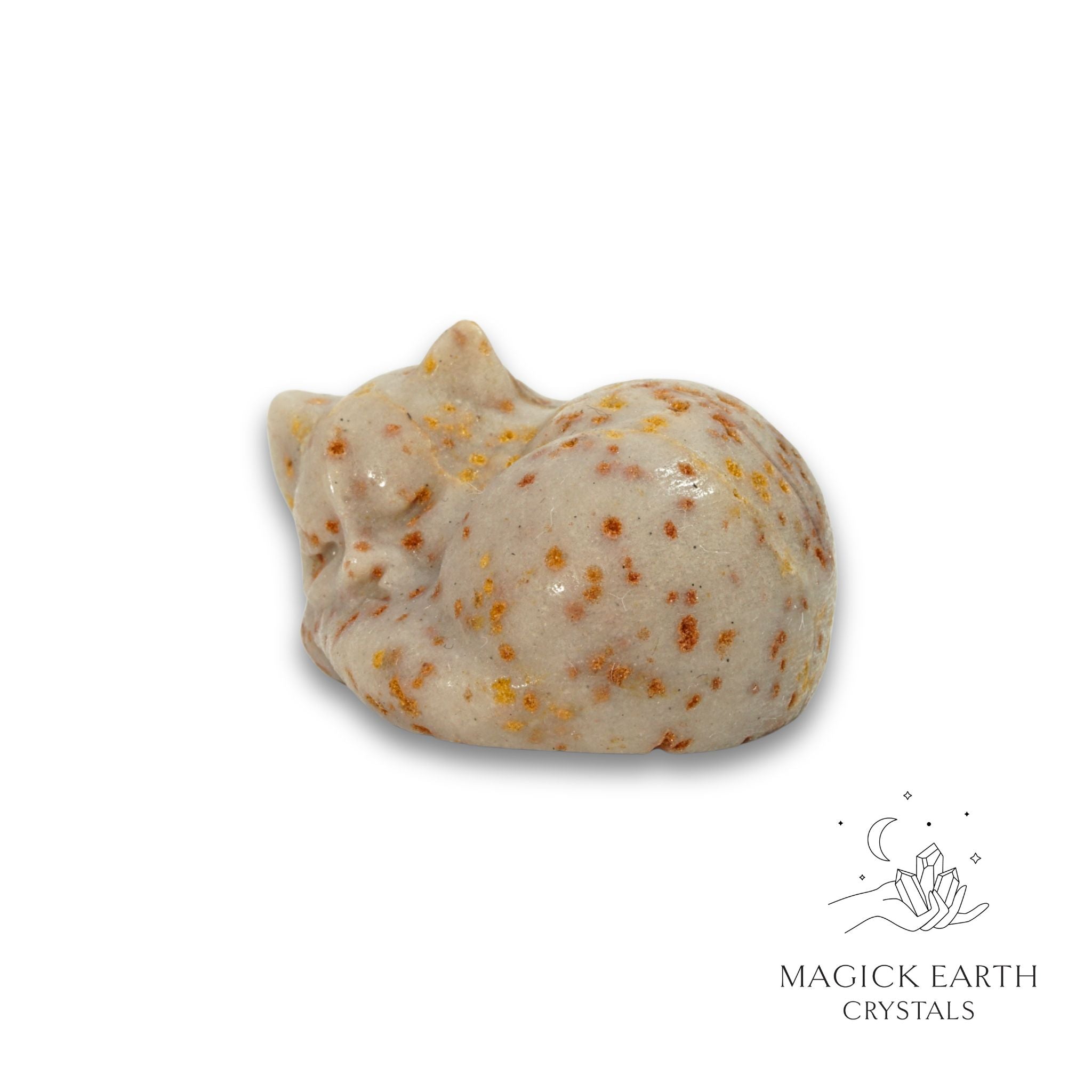 Natural Spotted Jasper sleeping cat figurine view c