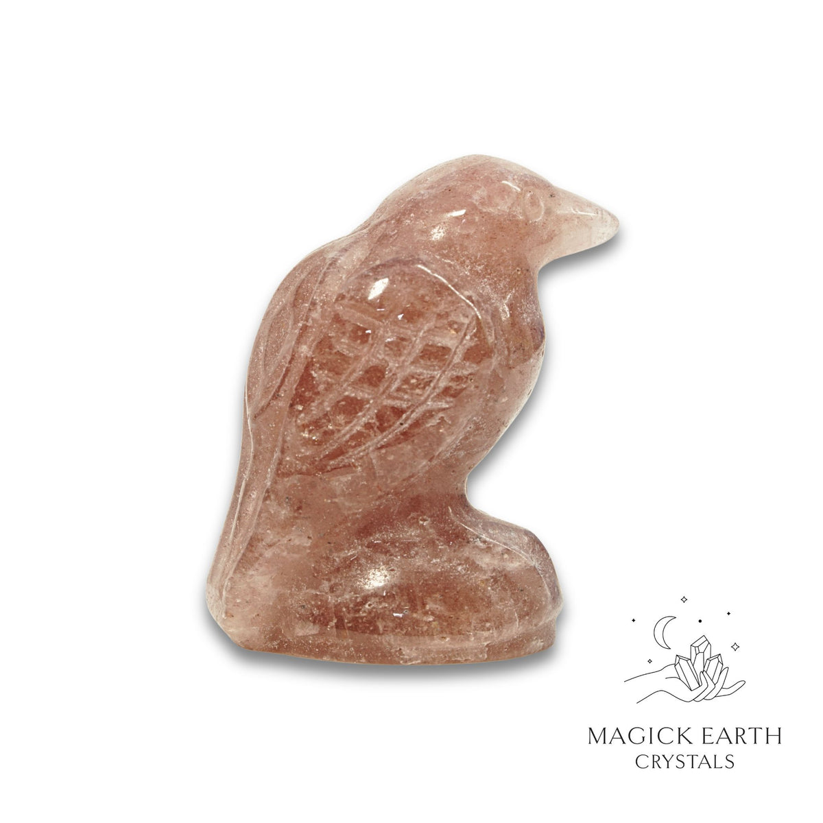 Natural Strawberry Quartz crow figurine view a