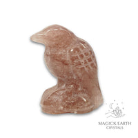 Natural Strawberry Quartz crow figurine view b