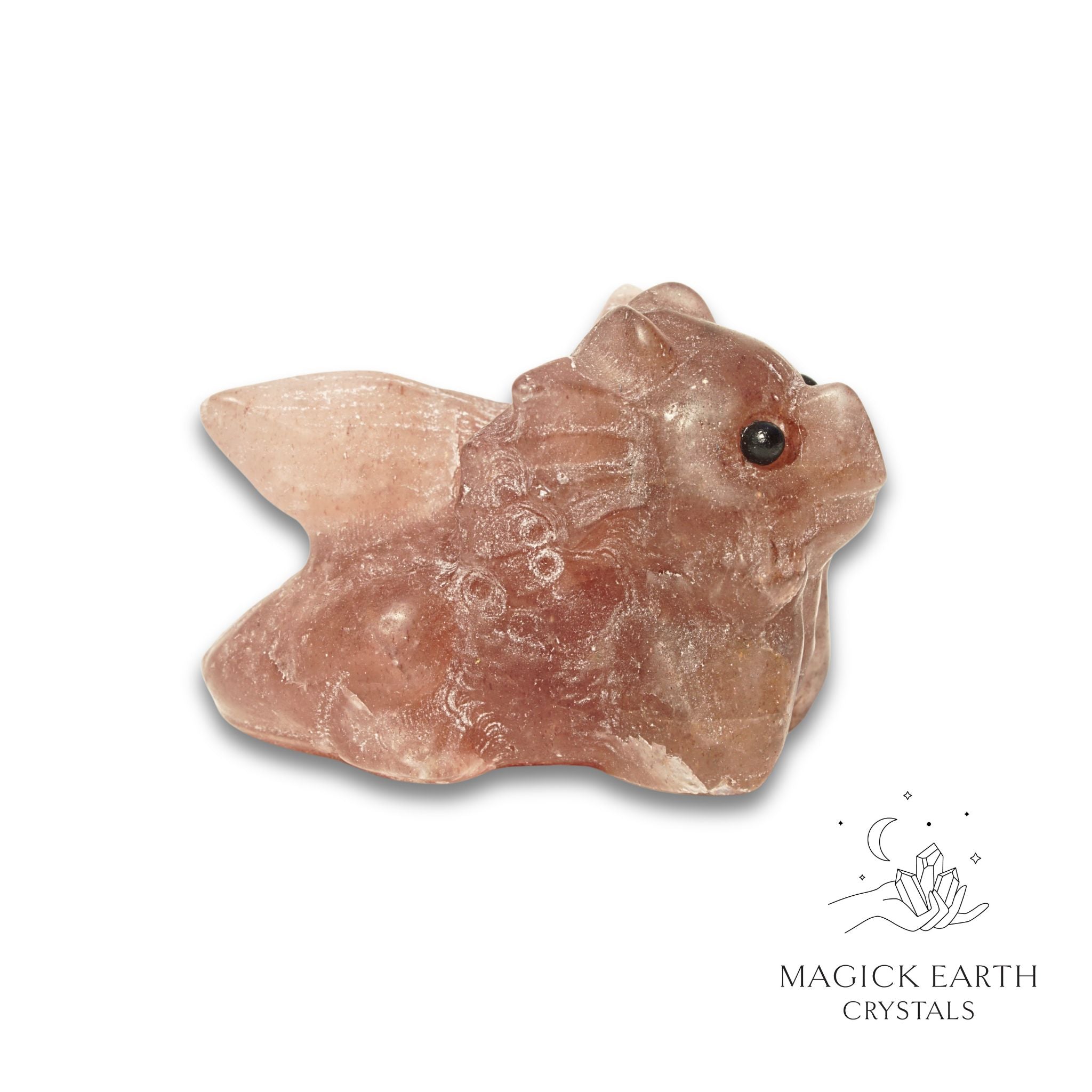 Natural Strawberry Quartz crystal dragon figurine view a
