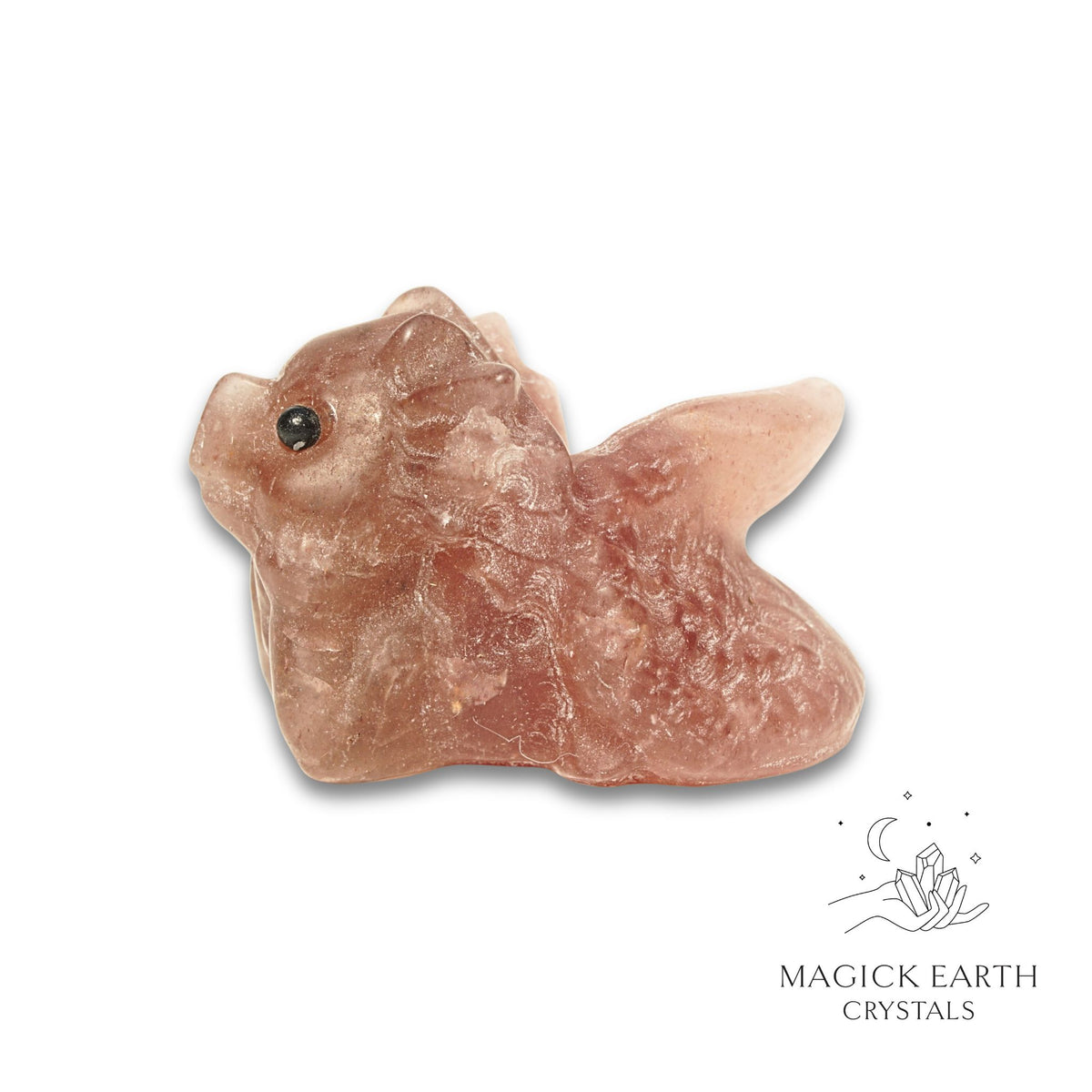 Natural Strawberry Quartz crystal dragon figurine view b