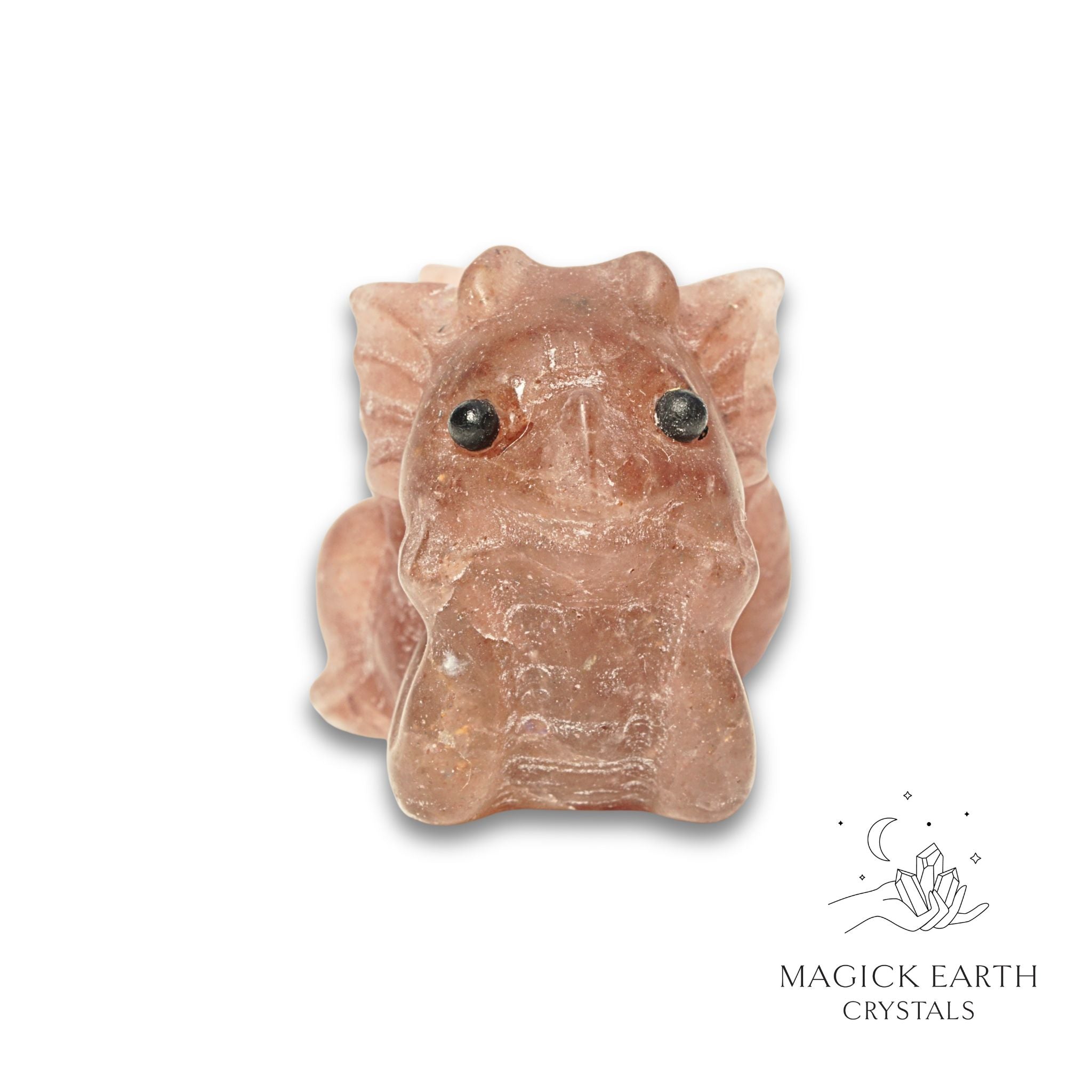 Natural Strawberry Quartz crystal dragon figurine view c