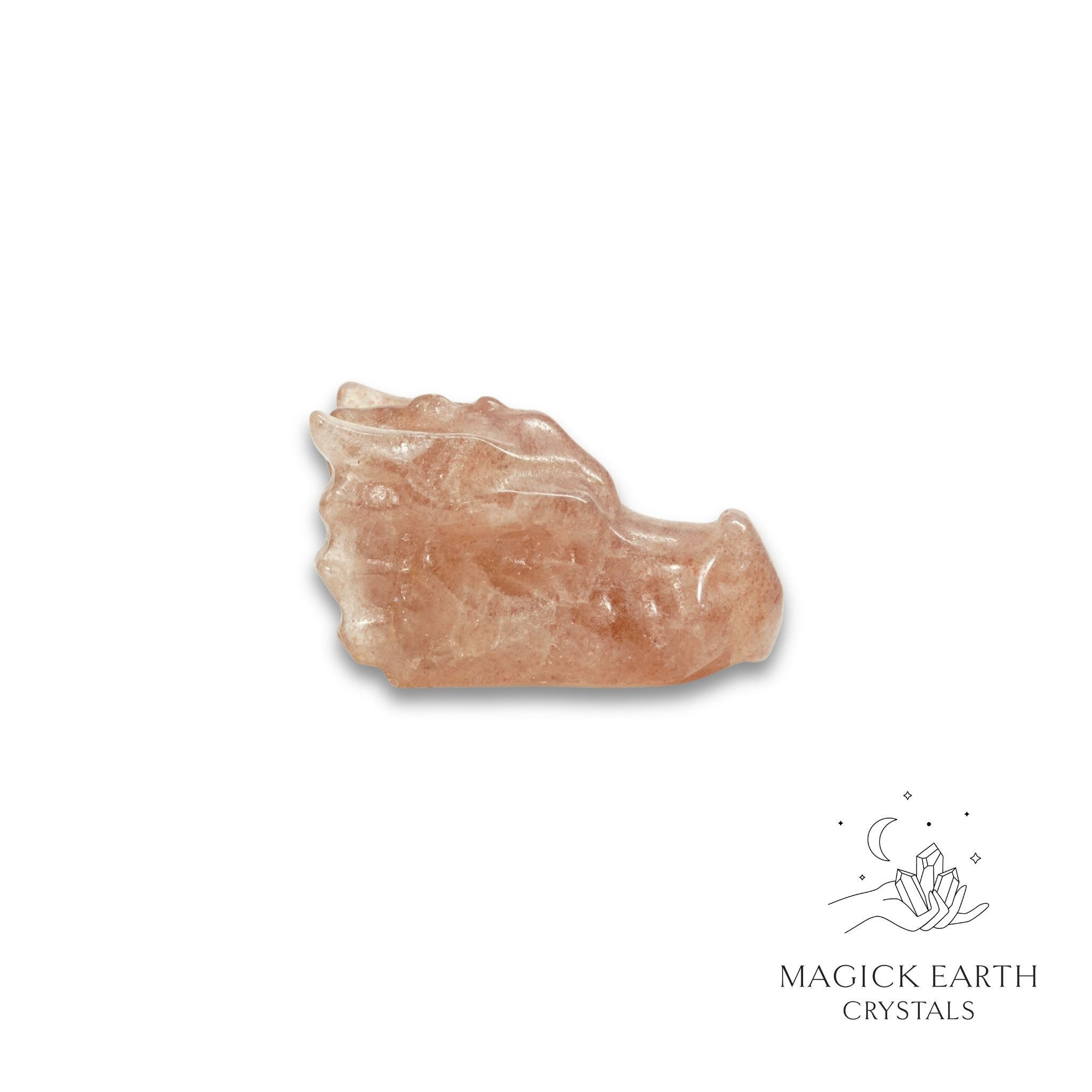 Natural Strawberry Quartz crystal mini dragon skull view c